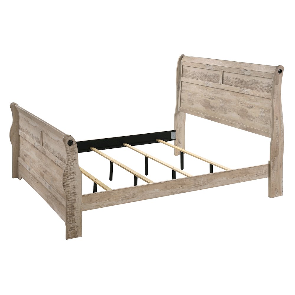 Imerland Contemporary White Wash Finish Sleigh Bed, King. Picture 4