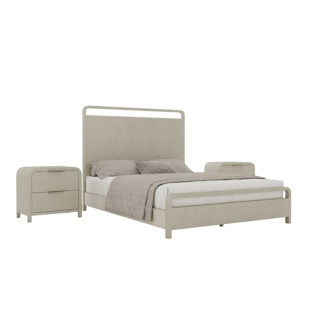 Tavari 3-PC Bedroom Set with Panel Bed and Two Nightstands in Light Gray, Queen. Picture 1