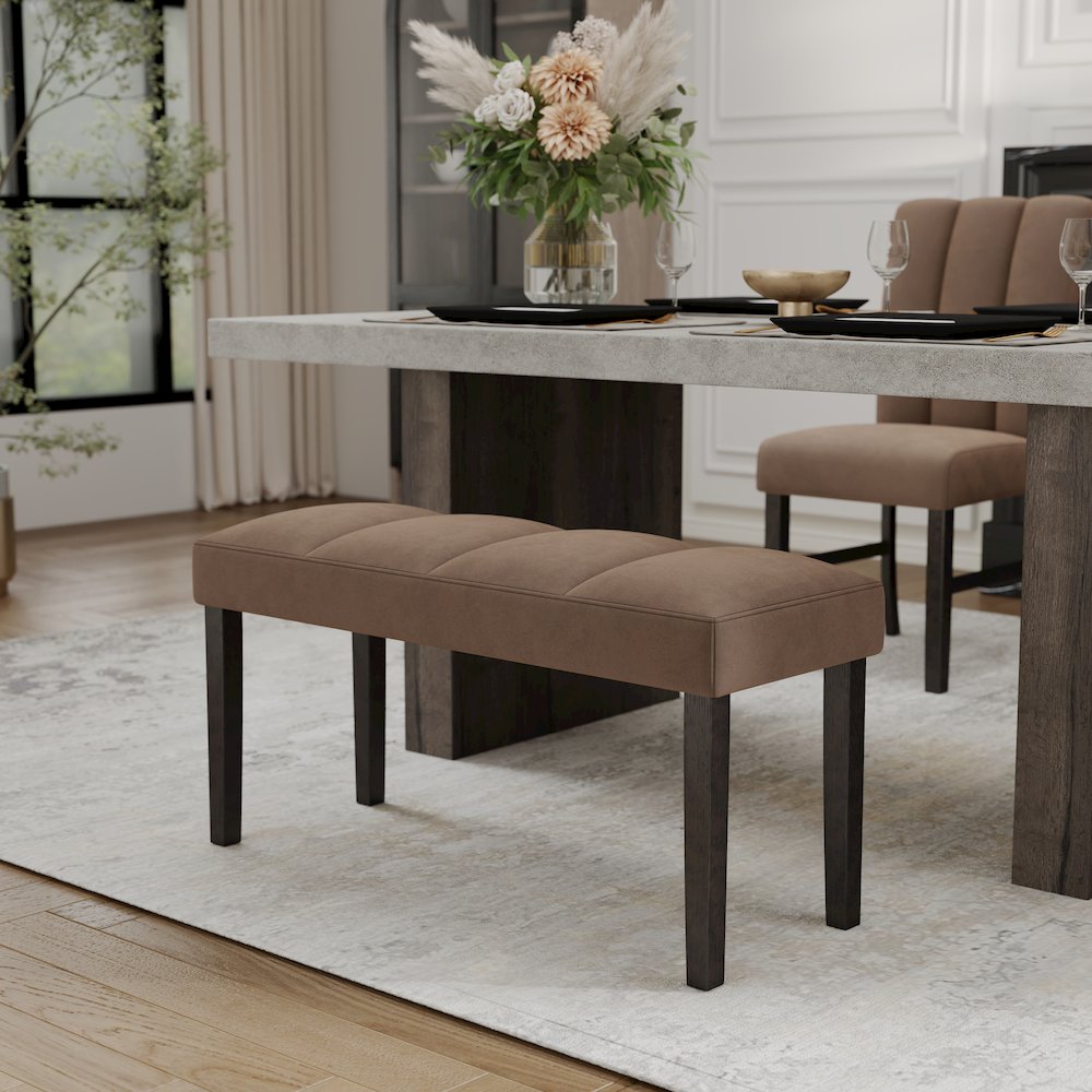 Sorlen 6-PC Dining Set, 3D Faux Concrete Table with 4 Chocolate Chairs and Bench. Picture 14
