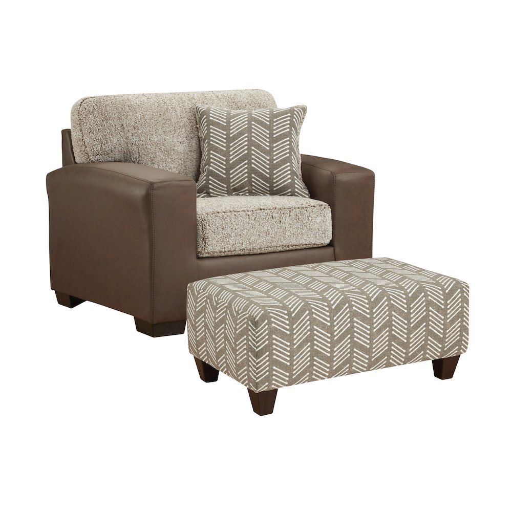 Marvella 2-Piece Living Room Set, Chair and Ottoman, Chocolate Faux Leather. Picture 1