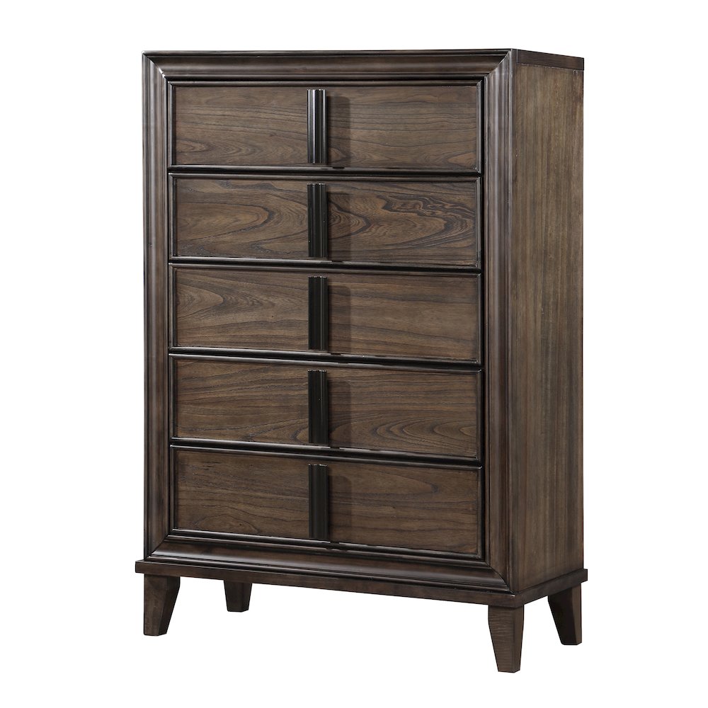 Aetheria Contemporary Wood 5-Drawer Chest in Dark Brown. Picture 1