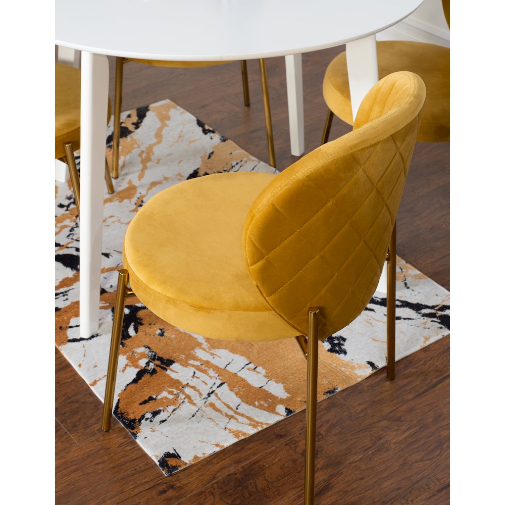 Amoa Contemporary 3-Pc Dining Set, White Round Dining Table and 2 Chairs, Yellow. Picture 3