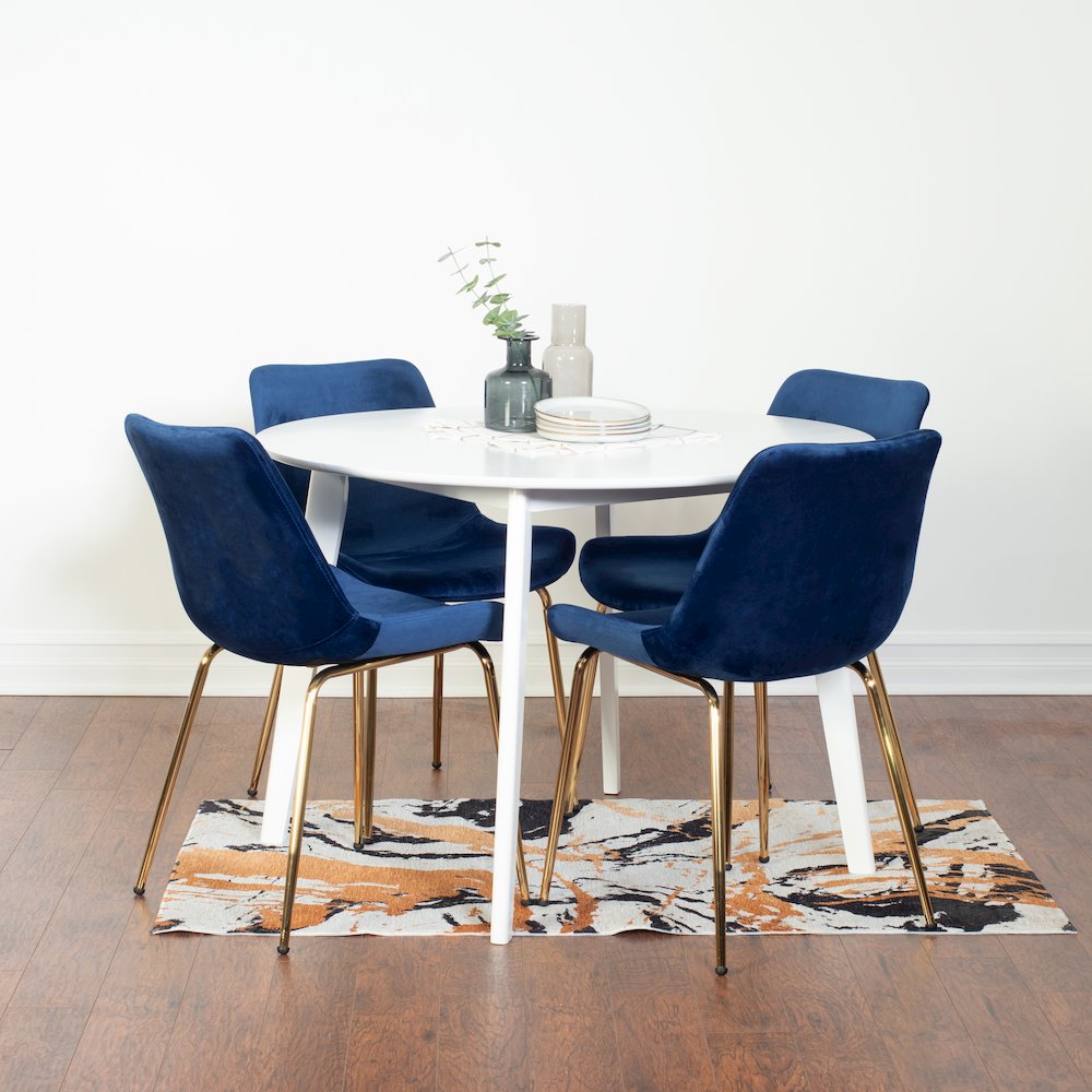 Aufurr 5-Pc Dining Set, White Round Dining Table with 4 Chairs, Blue. Picture 2