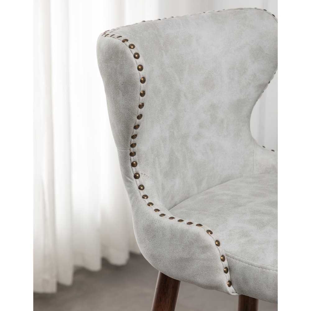Nevis Modern Faux Leather Tufted Nailhead Trim Barstool Set of 2, Off-White. Picture 8