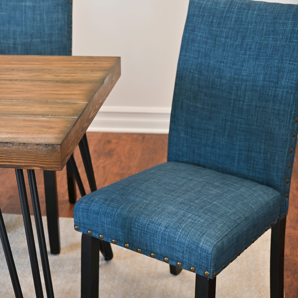 Amisos 6-Pc Dining Set, Hairpin Dining Table with 4 Chairs and Wood Bench, Blue. Picture 9