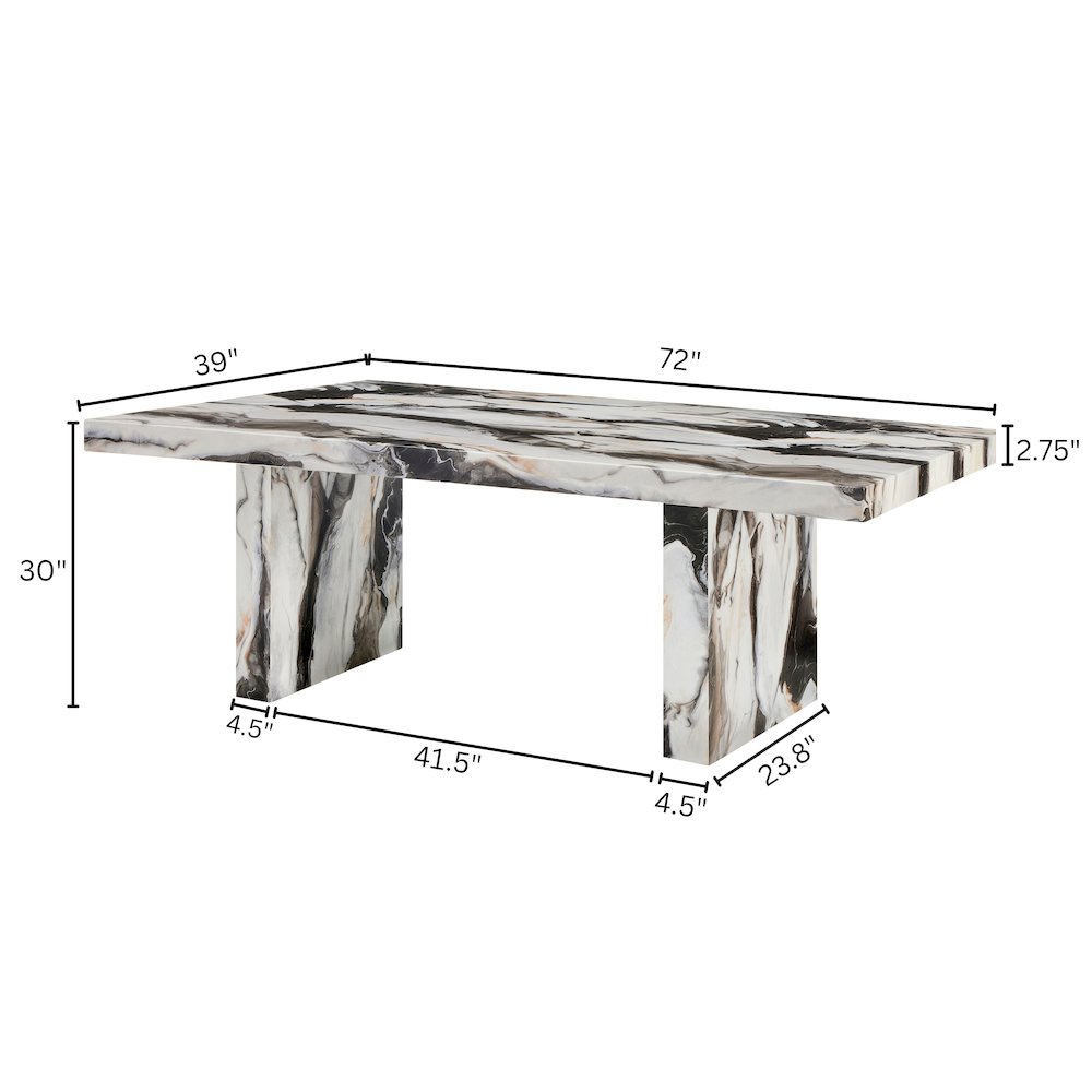 Cavira Modern Faux Marble Dining Table with Double Pedestal Base. Picture 9