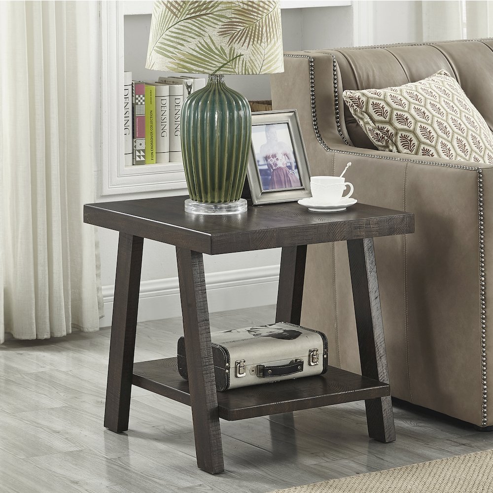 Athens Contemporary Wood Shelf End Table in Weathered Espresso. Picture 4