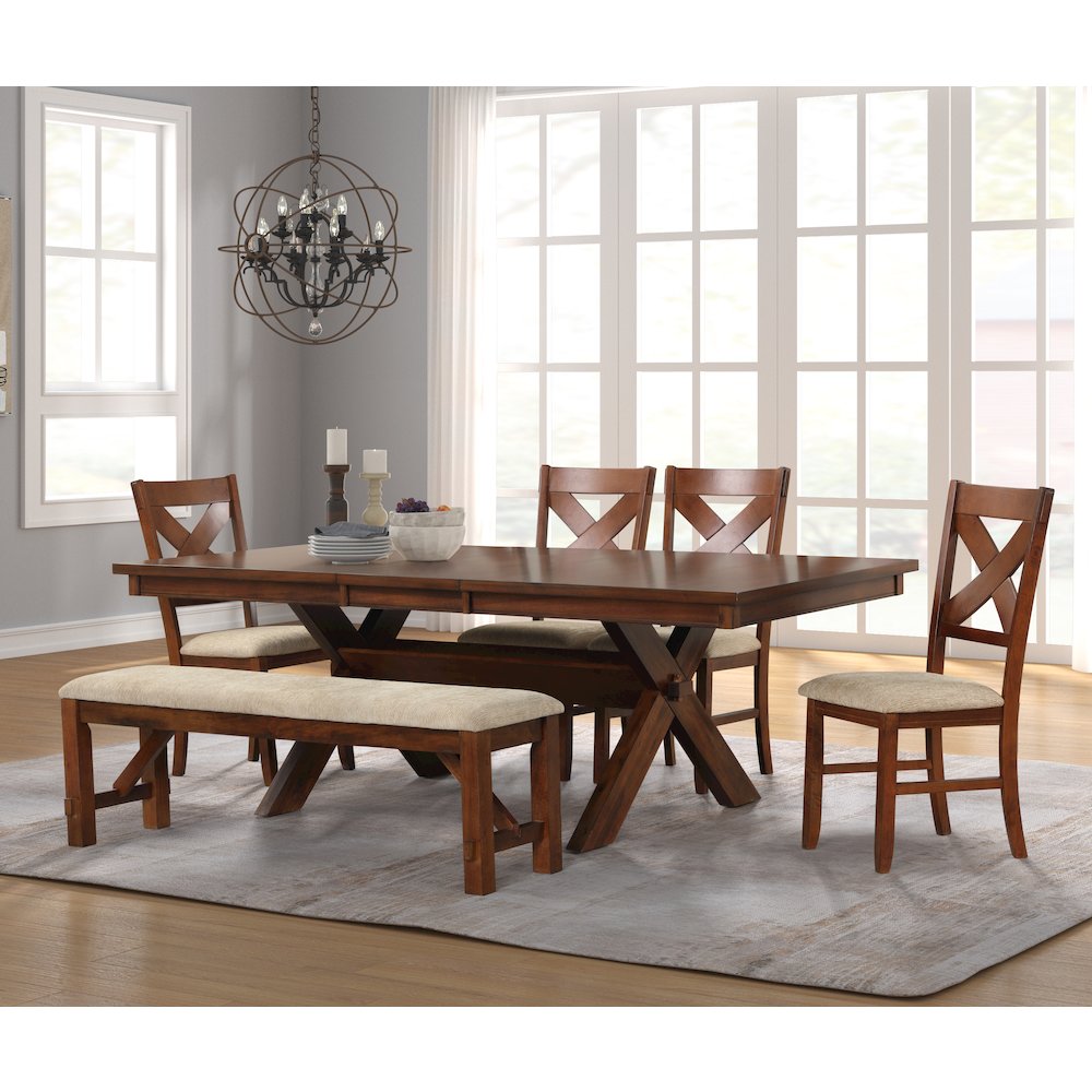 6-Piece Dining Set, Extendable Trestle Dining Table, 4 Chairs, Bench. Picture 2