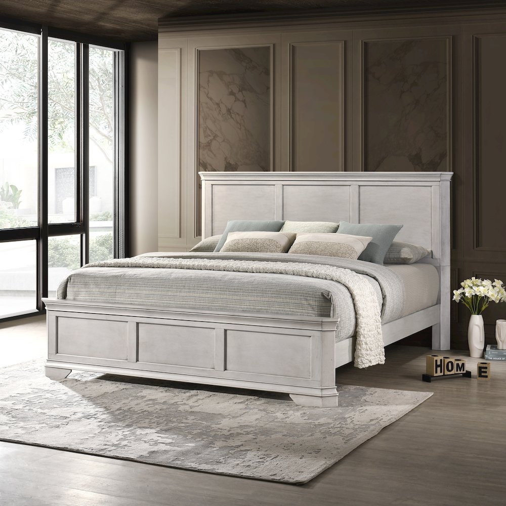 Maderne Wood Panel Bed, King, Antique White Finish. Picture 2