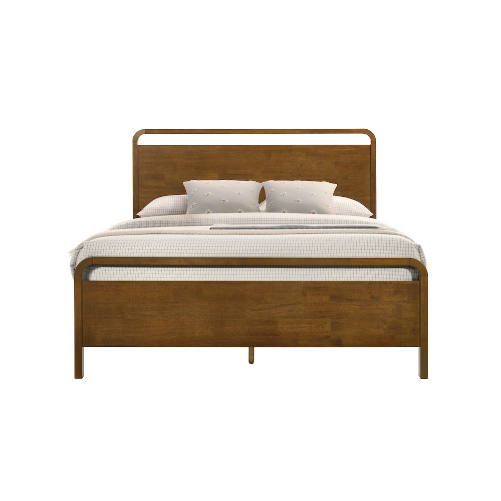 Eldren Wood Platform Bed in Walnut Finish, Queen. Picture 1