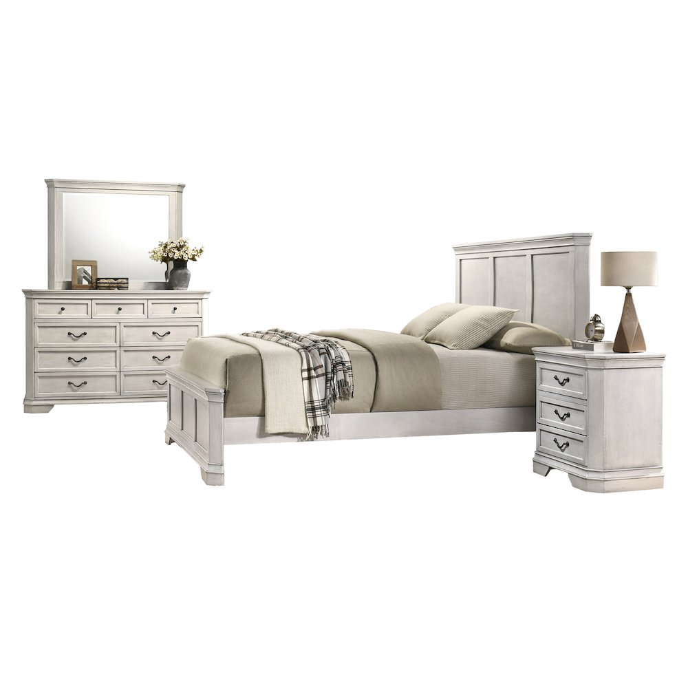 Maderne Wood Panel Bed with Dresser, Mirror, Nightstand, Queen. Picture 1