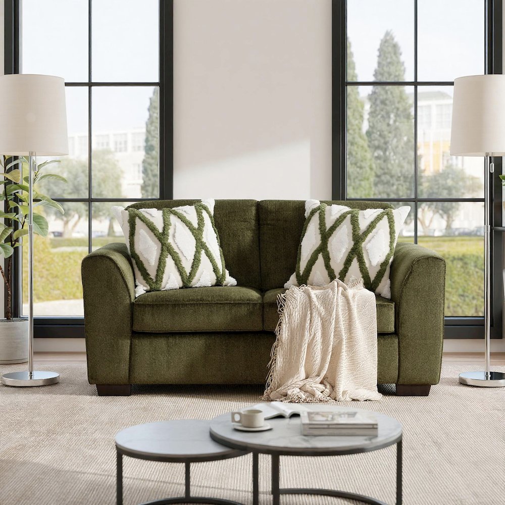 Marvella Living Room Loveseat with Mosswood Chenille Upholstery, Accent Pillows. Picture 3