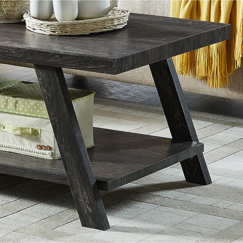 Athens Contemporary Replicated Wood Shelf Coffee Set Table in Charcoal Finish. Picture 8