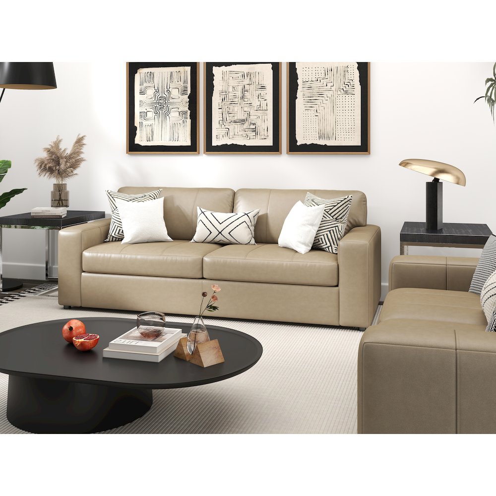 Sakan Leather Upholstered 2-Piece Living Room Set, Sofa and Loveseat, Beige. Picture 9