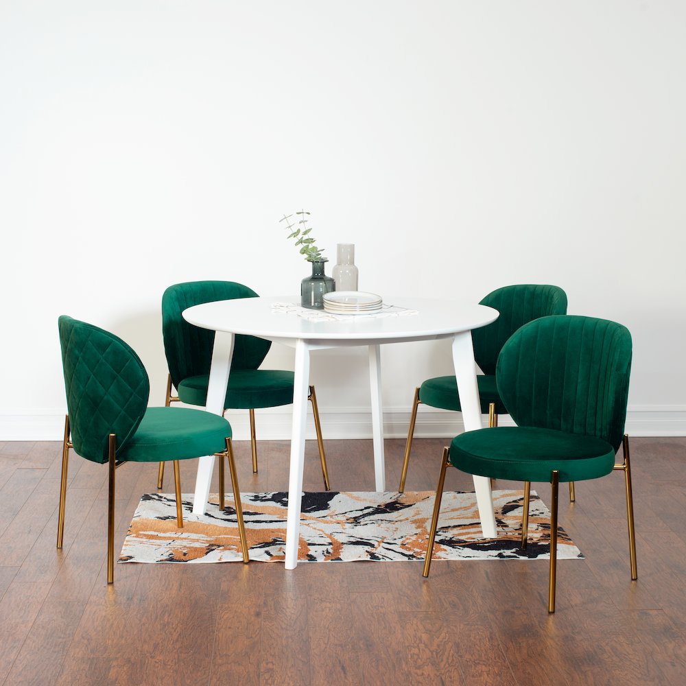 Amoa 5-Pc Dining Set, White Round Dining Table with 4 Chairs, Green. Picture 2