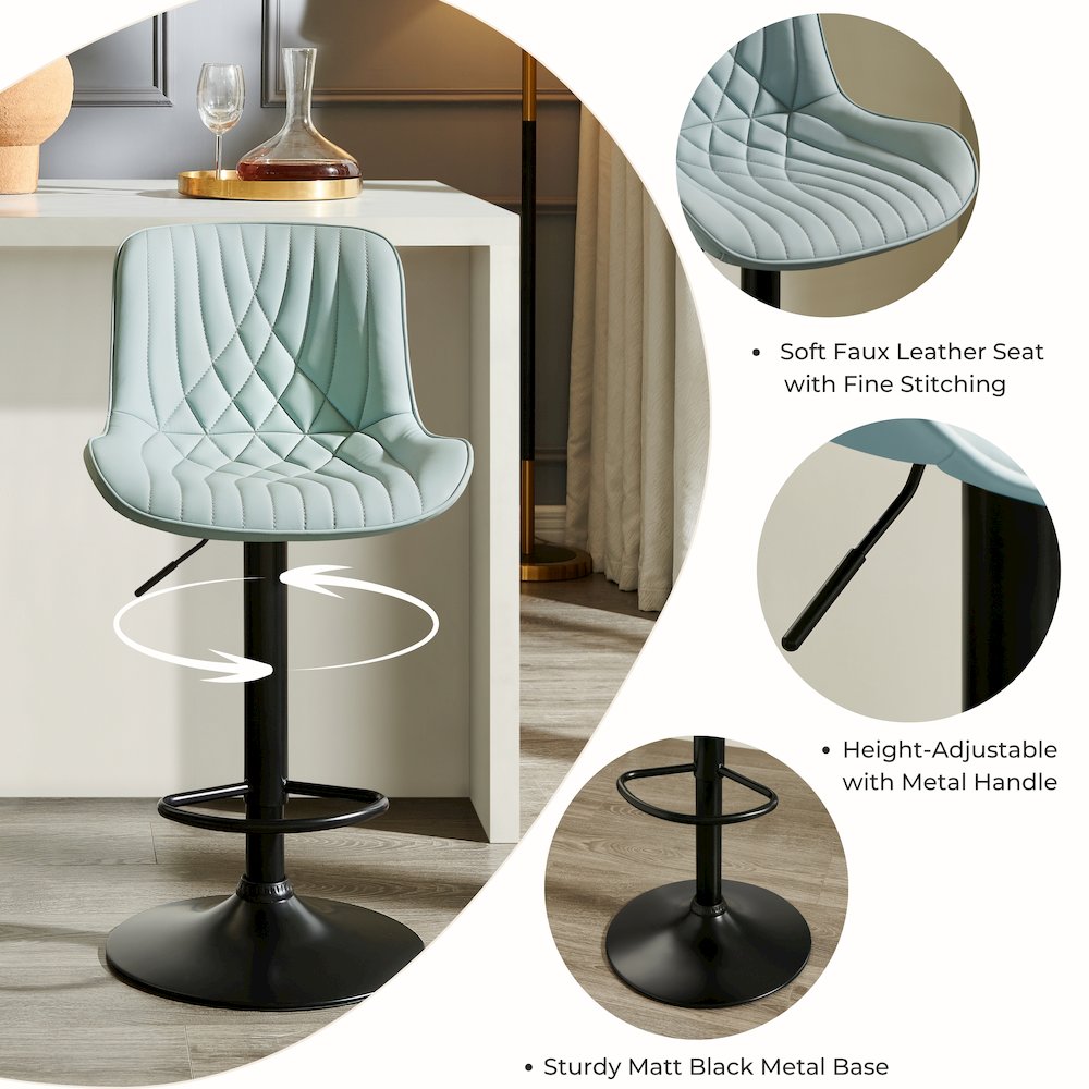 Kovyn Contemporary Adjustable Barstool with Faux Leather Swivel Seats, Set of 2. Picture 8