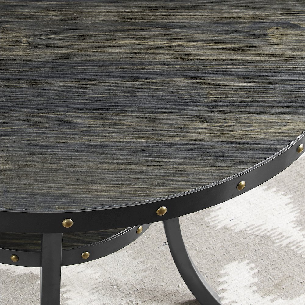 Biony 3-Pc 36" Round Espresso Finish Bar Table with 2 Blue Pub Chairs. Picture 8