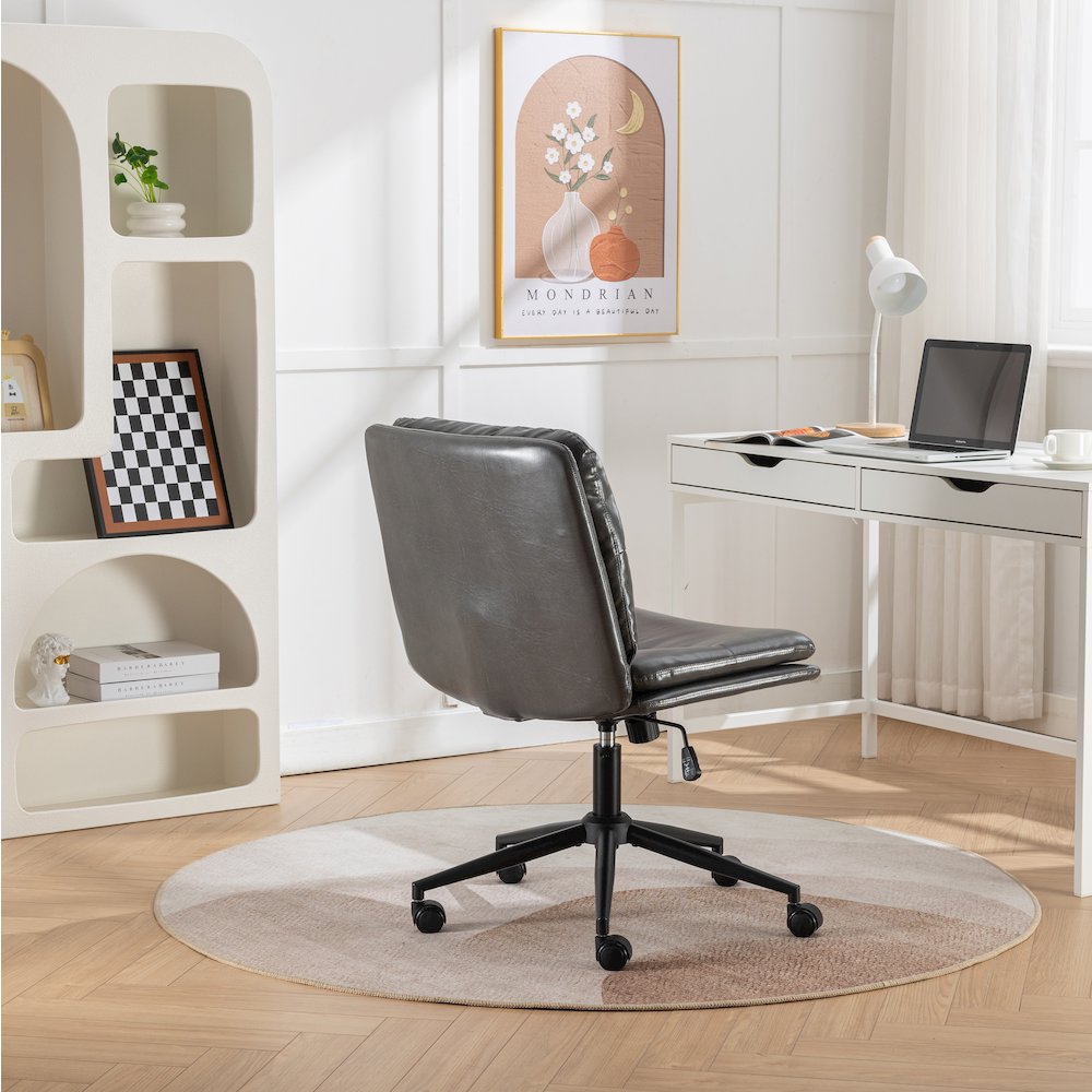 Bizerte Adjustable Swivel Criss Cross, Wide Seat Office or Vanity Chair, Gray. Picture 5