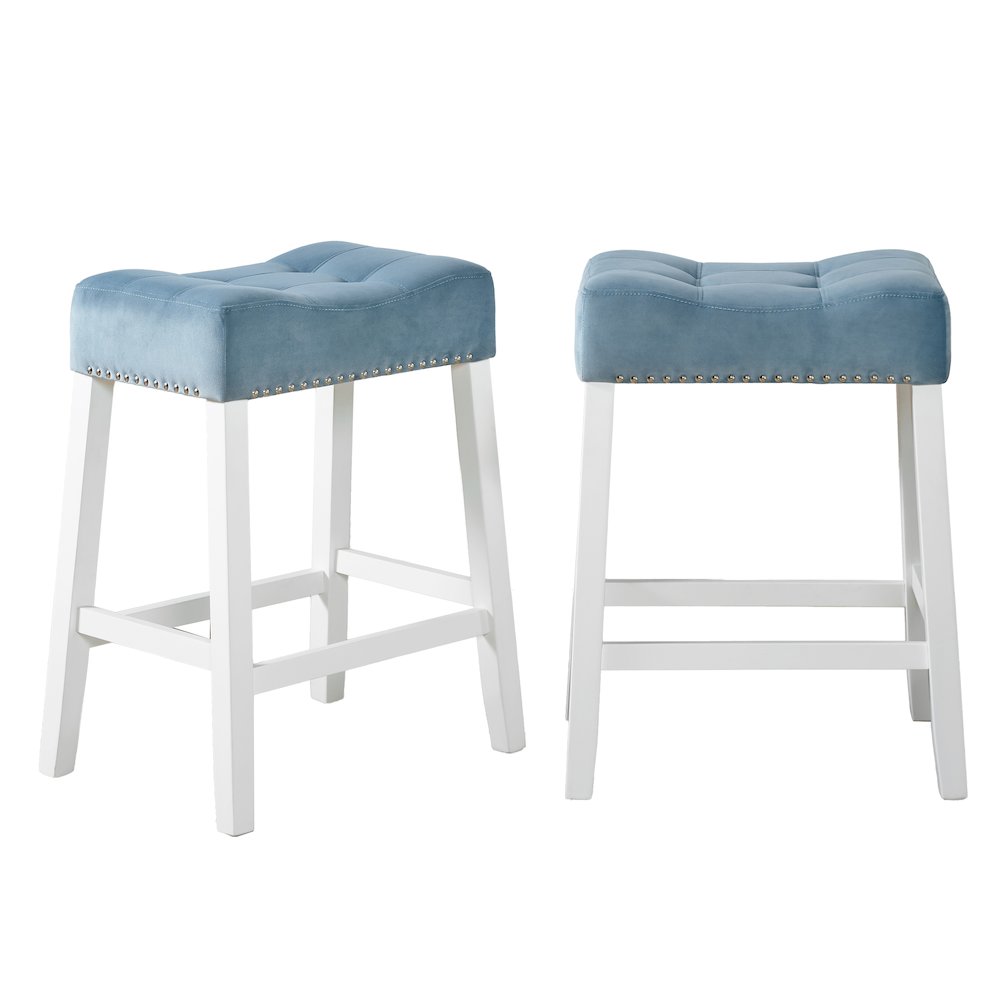 Morovo Velvet Counter Height Stools Saddle Seats, Set of 2, Blue. Picture 6