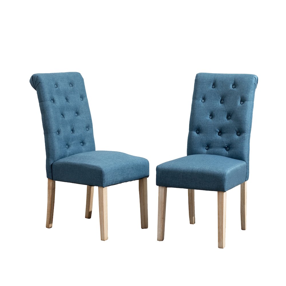 Amonia 7-Pc Dining Set, Turned-Leg Dining Table with 6 Tufted Chairs, Blue. Picture 11