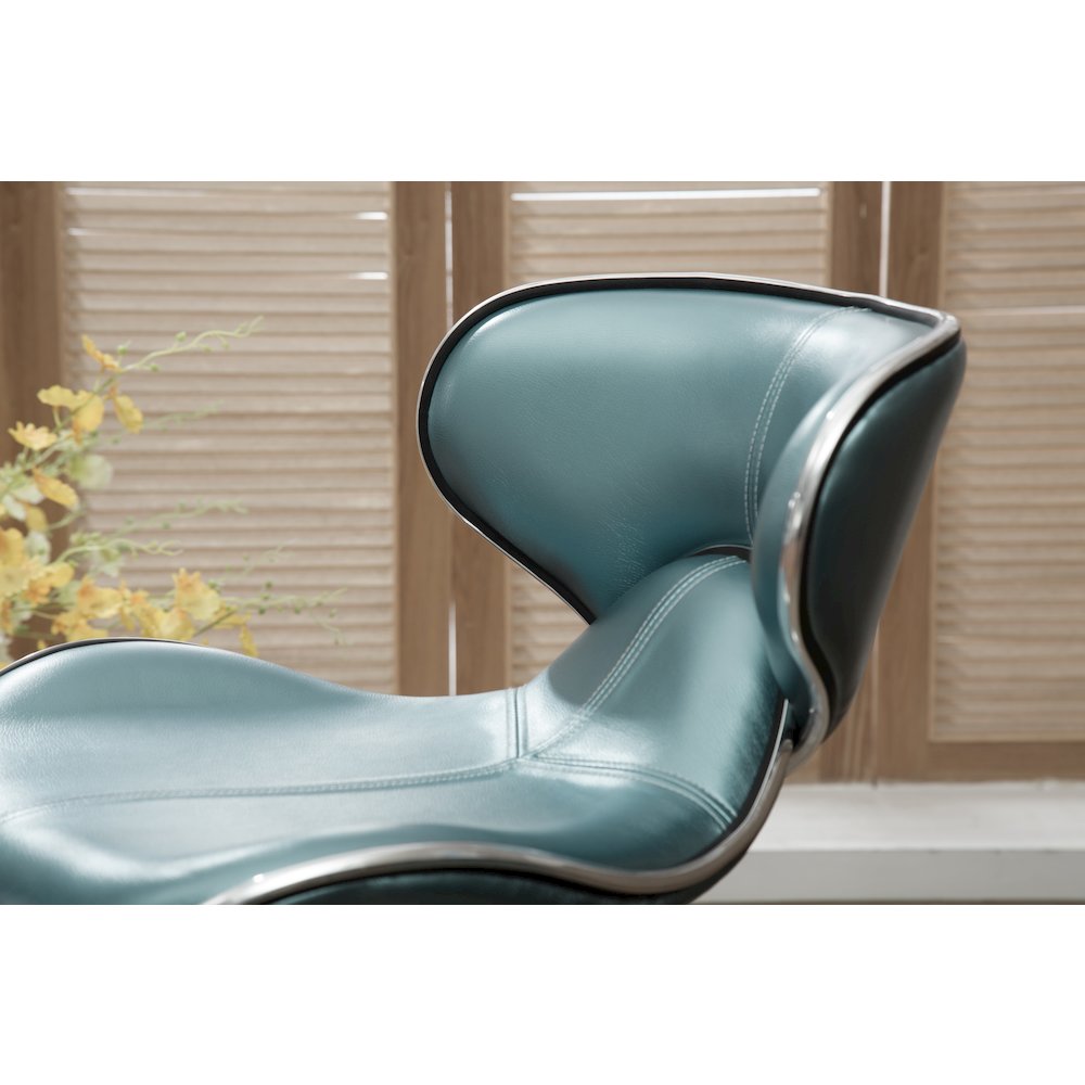 Masaccio Blue Leatherette Adjustable Swivel Barstool Chrome Base, Set of 2. Picture 8