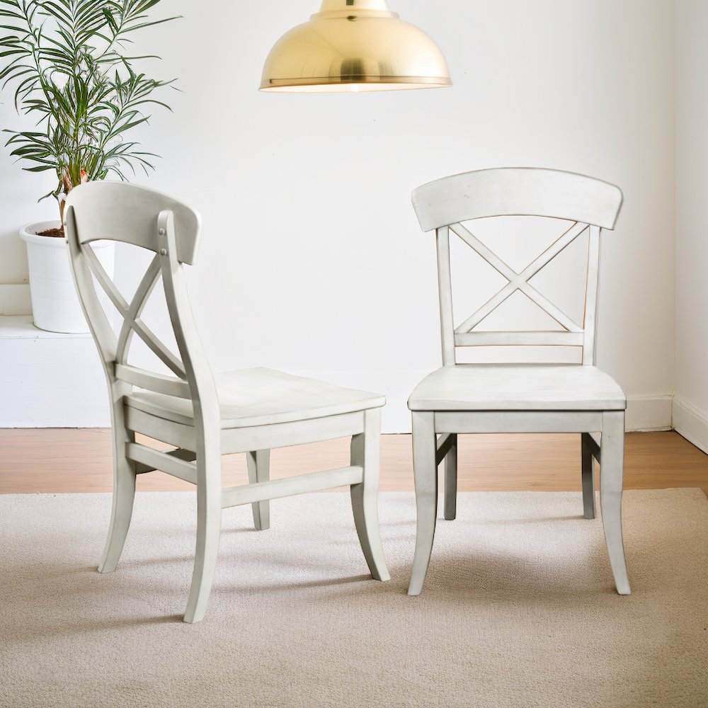 Harola Cross-back Dining Side Chairs in Set of 2, Smoky White Finish. Picture 2