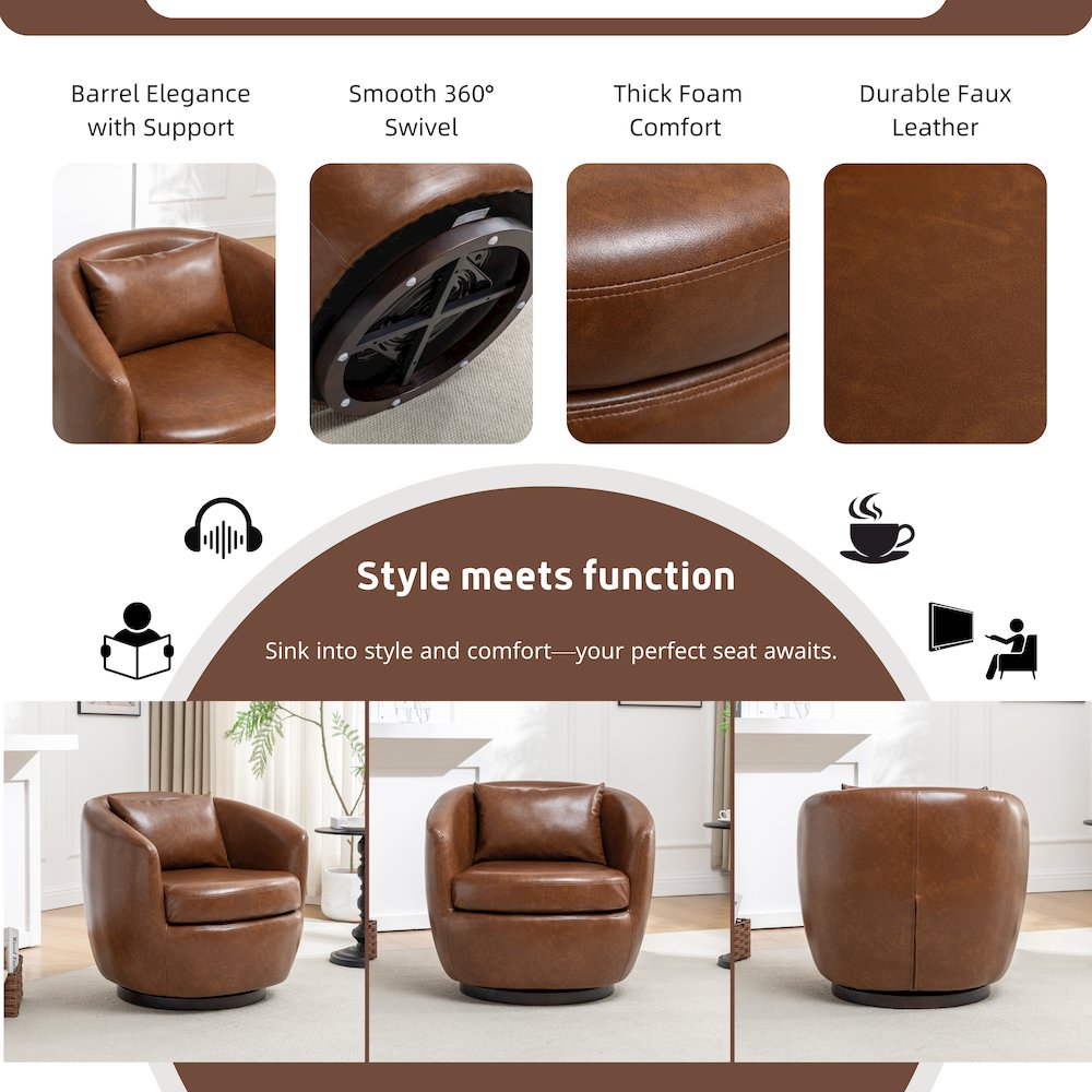 Orenza Modern Faux Leather Swivel Barrel Accent Club Chair. Picture 5