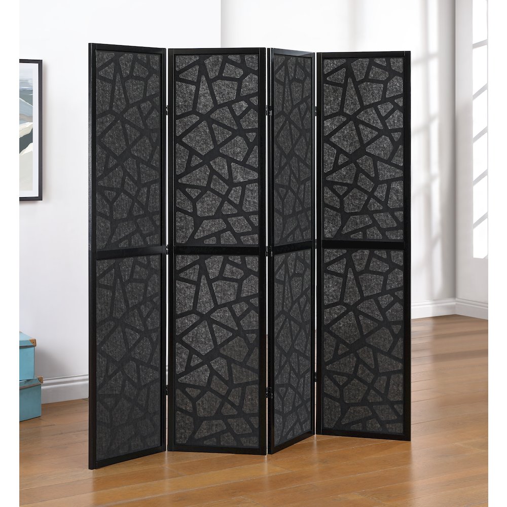 Aurra 4-Panel Wood Room Divider, Folding Portable Partition Screen, Black. Picture 3