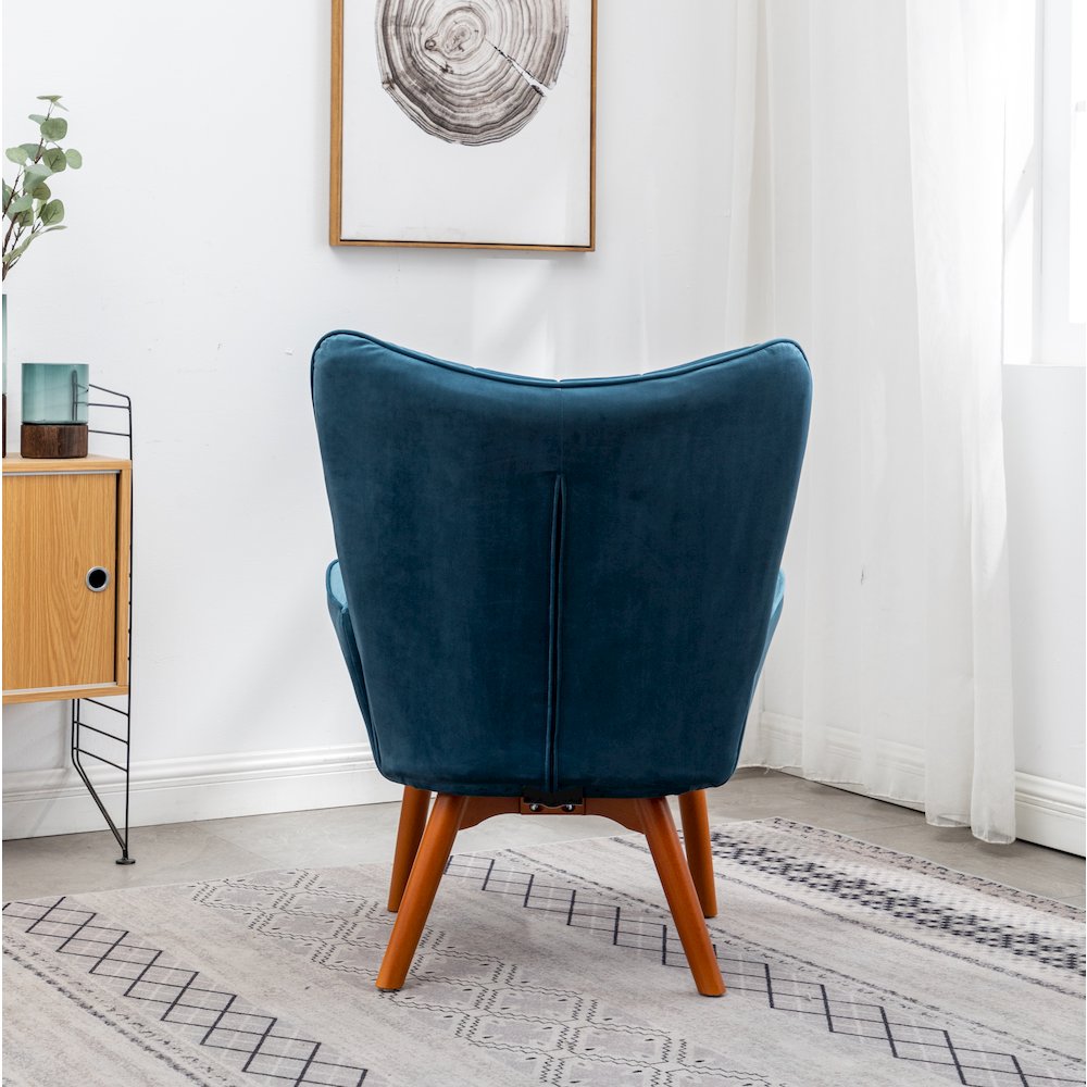 Leiria Contemporary Silky Velvet Tufted Accent Chair with Ottoman, Blue. Picture 6