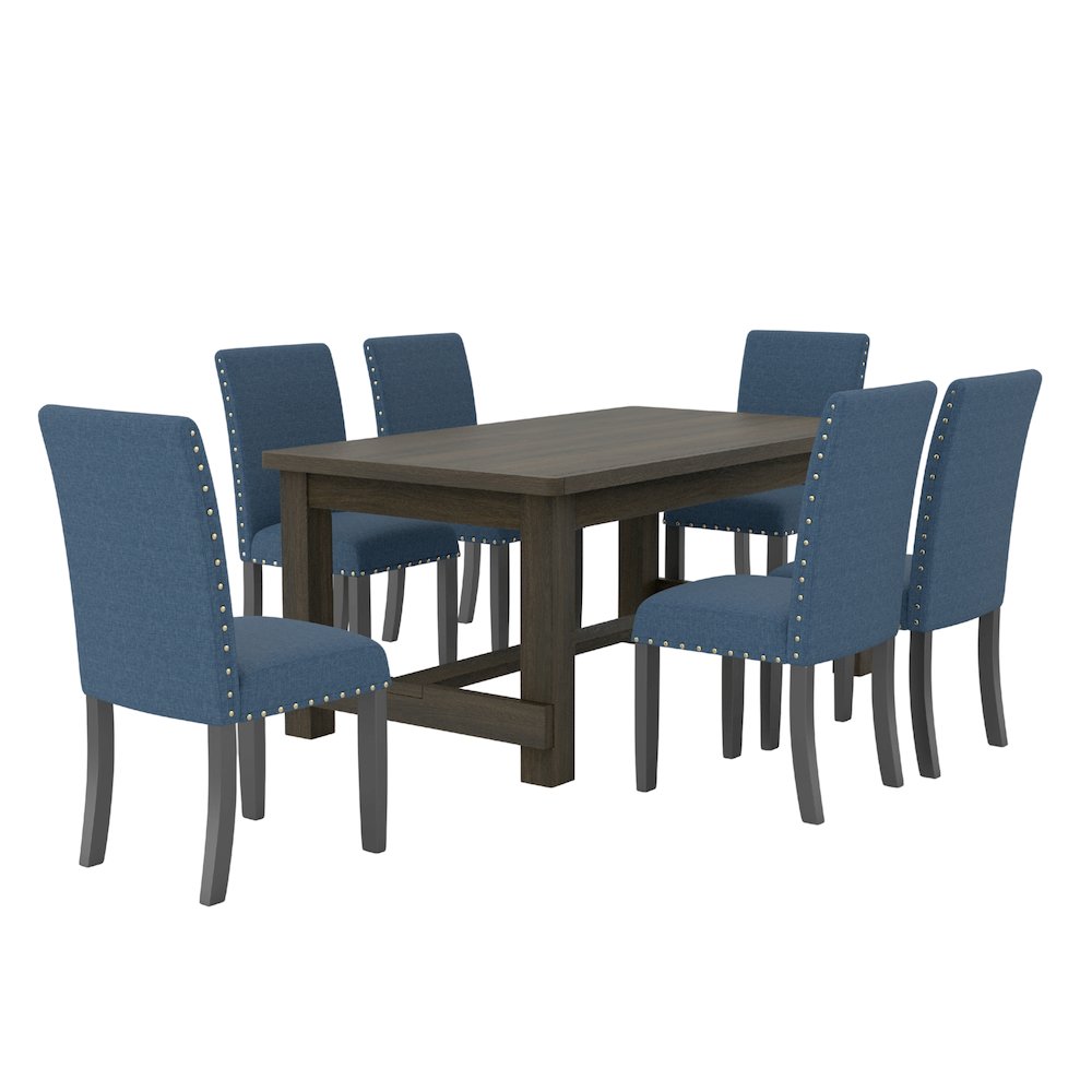 Muzzi Contemporary 7-Piece Dining Set, Dining Table with 6 Stylish Chairs, Blue. Picture 1
