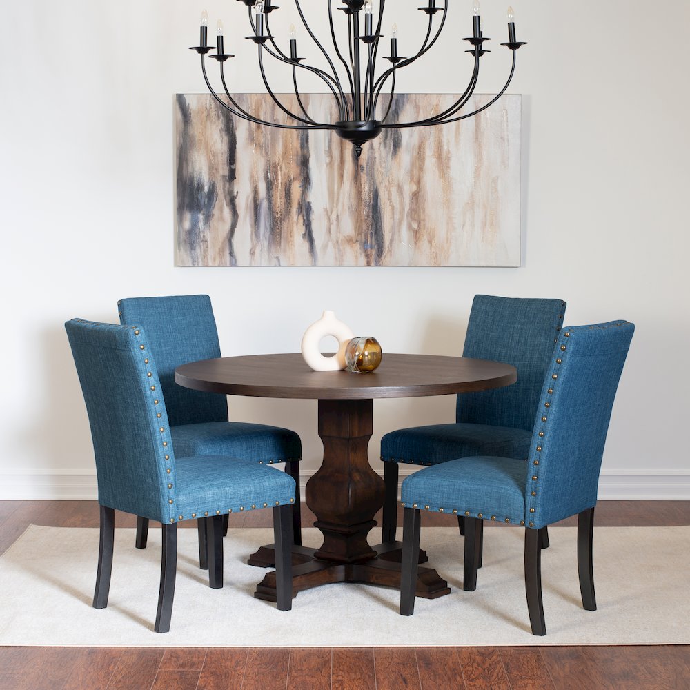 Kohland 5-Pc Dining Set, Pedestal Round Table with 4 Stylish Chairs, Blue. Picture 1