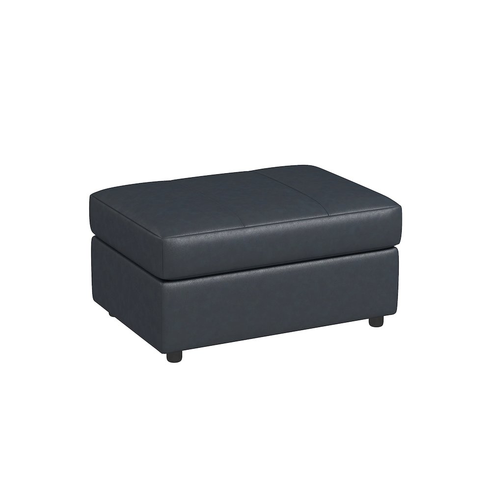 Sakan Leather Upholstered Ottoman, Blue. Picture 1