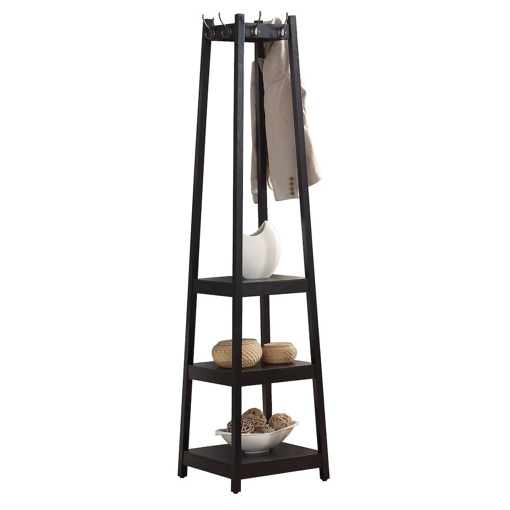 Vassen Coat Rack with 3-Tier Storage Shelves in Espresso Finish. Picture 1