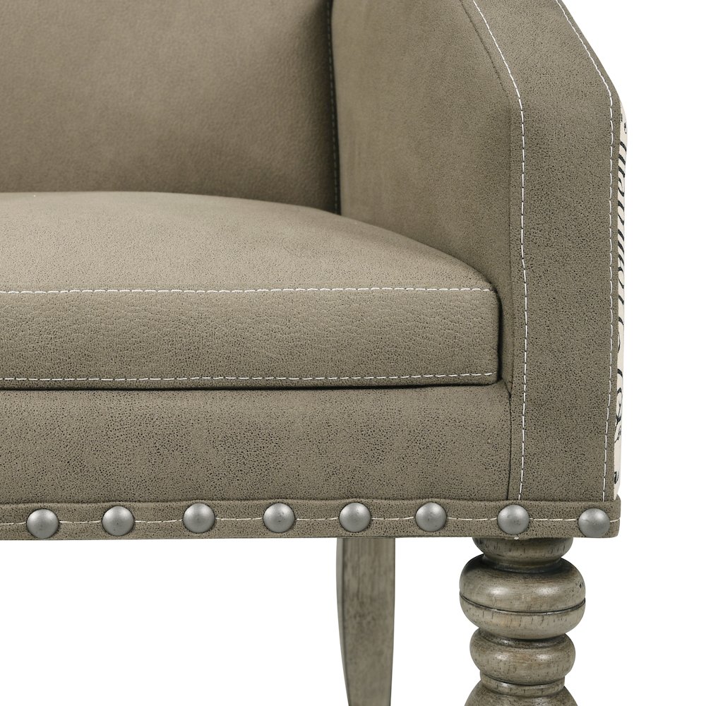 8-Piece Extendable Table with Nailhead Bench and Armchairs Dining Set, Driftwood. Picture 16