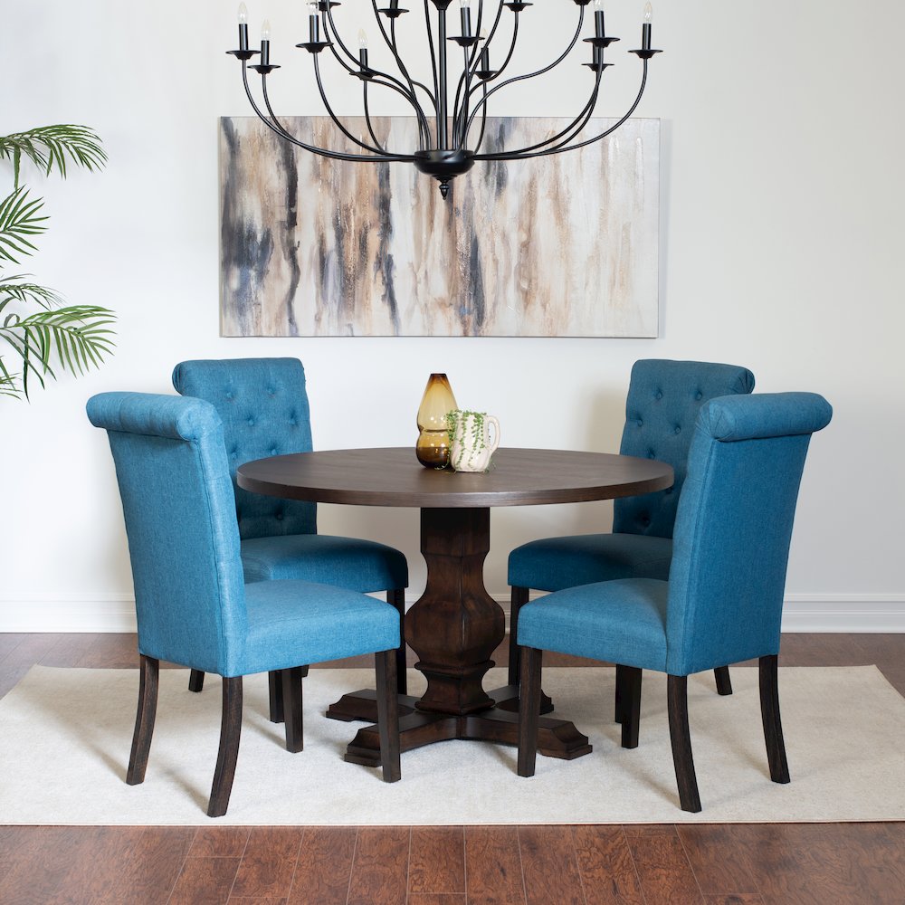 Kerbau 5-Pc Dining Set, Pedestal Round Table with 4 Stylish Chairs, Blue. Picture 2