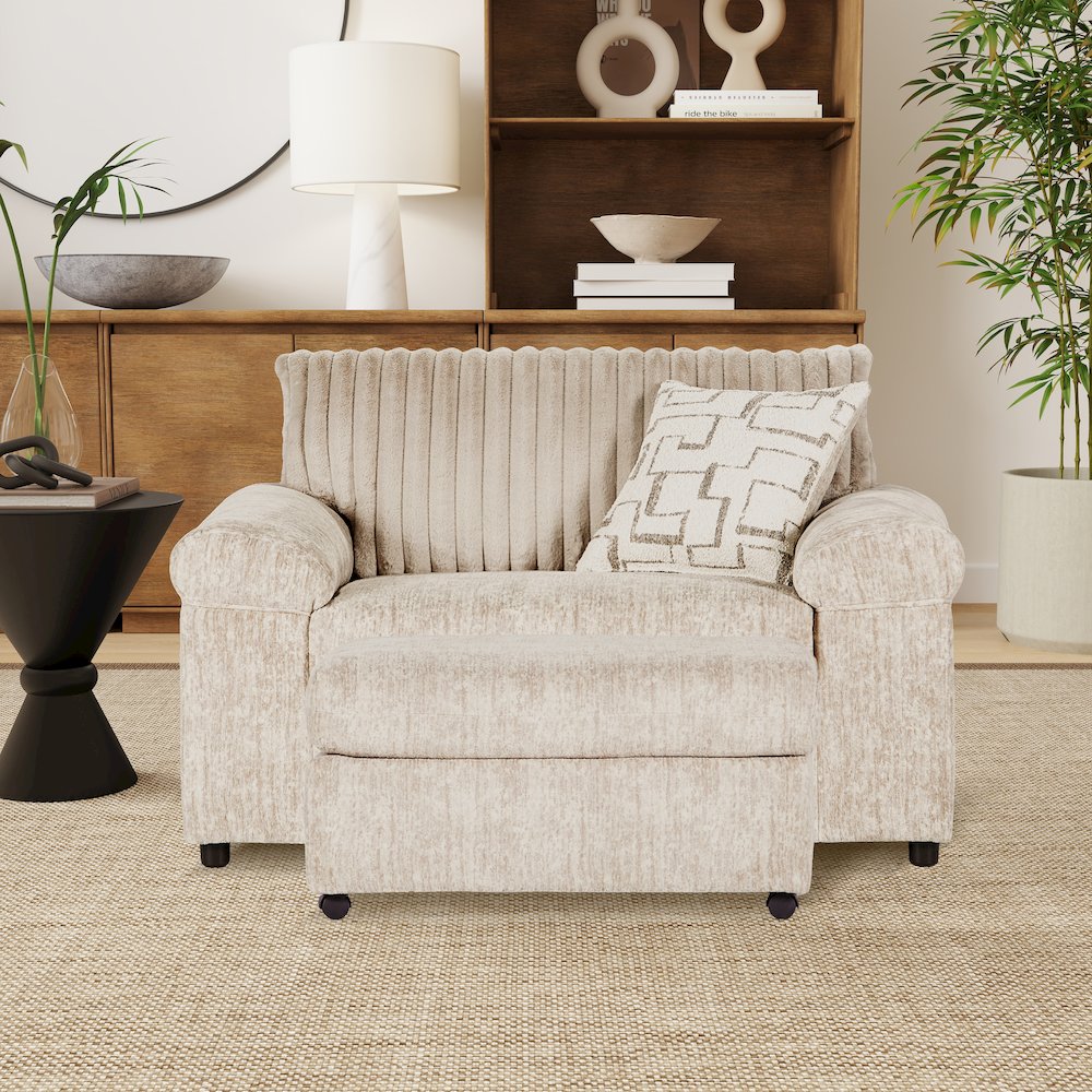 Nason Wide Wale Corduroy Cuddle Chair and Ottoman Set, Charcoal. Picture 2