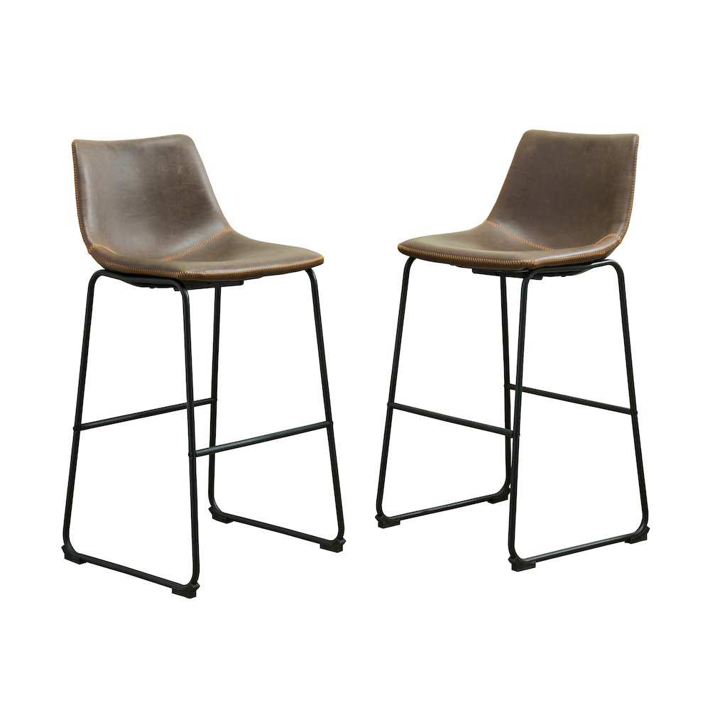 Lotusville Vintage PU Leather Barstools, Antique Brown, Set of 2. Picture 1