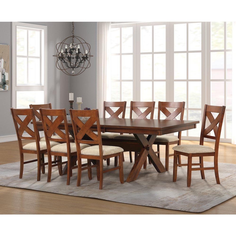 Karven Wood 9-PC Dining Set, Extendable Dining Table, 8 Chairs, Dark Hazelnut. Picture 3