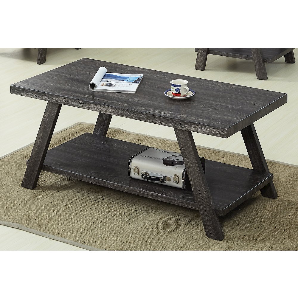 Athens Contemporary Replicated Wood Shelf Coffee Set Table in Charcoal Finish. Picture 4