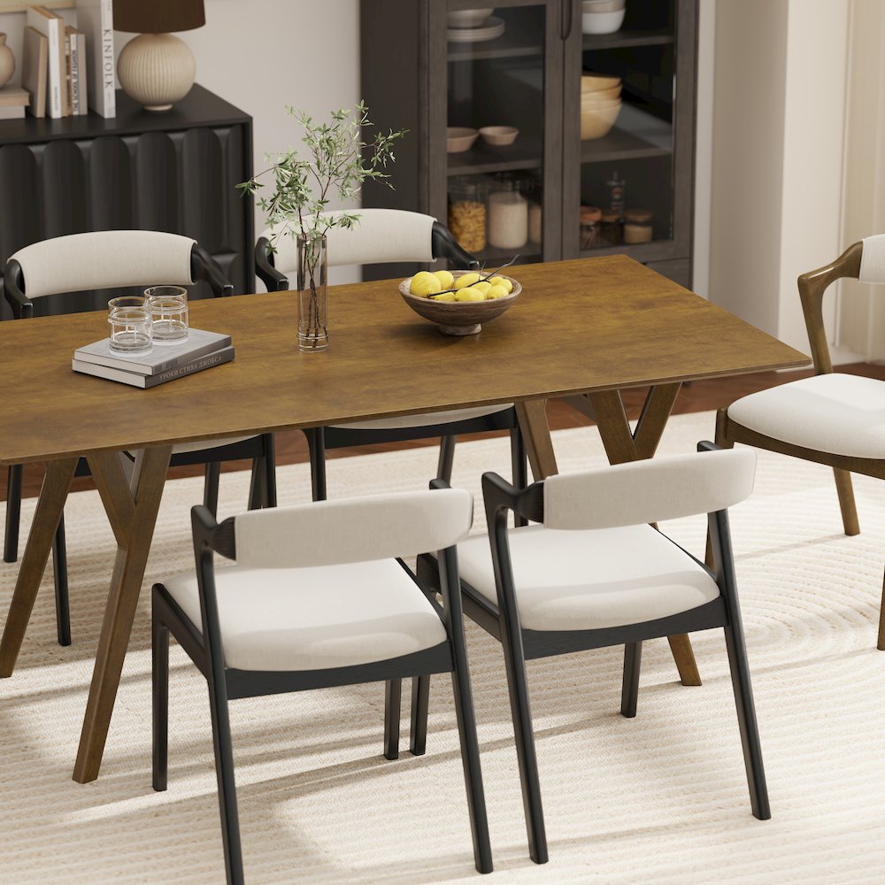 Lavin Modern 7-Piece Dining Set, Dining Table with 2 Walnut and 4 Black Chairs. Picture 15