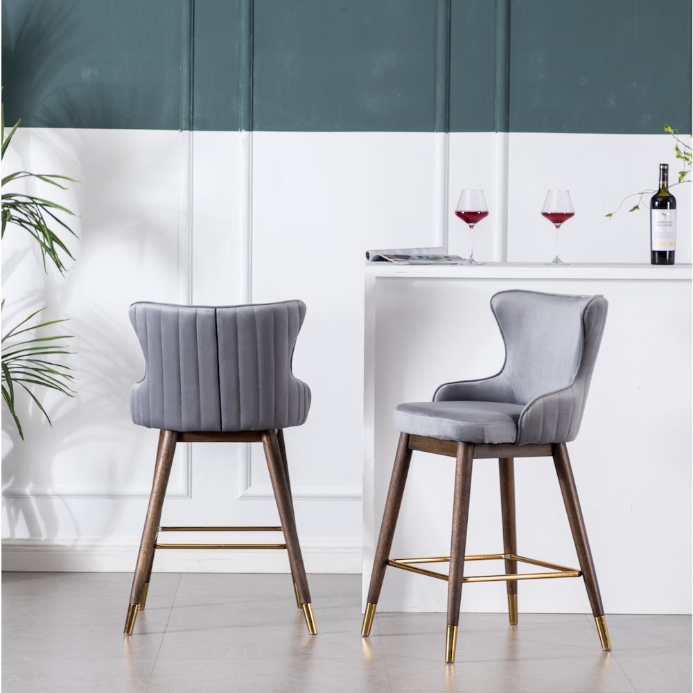 Leland Fabric Upholstered Counter Height Wingback Stools, Set of 2, Gray. Picture 6