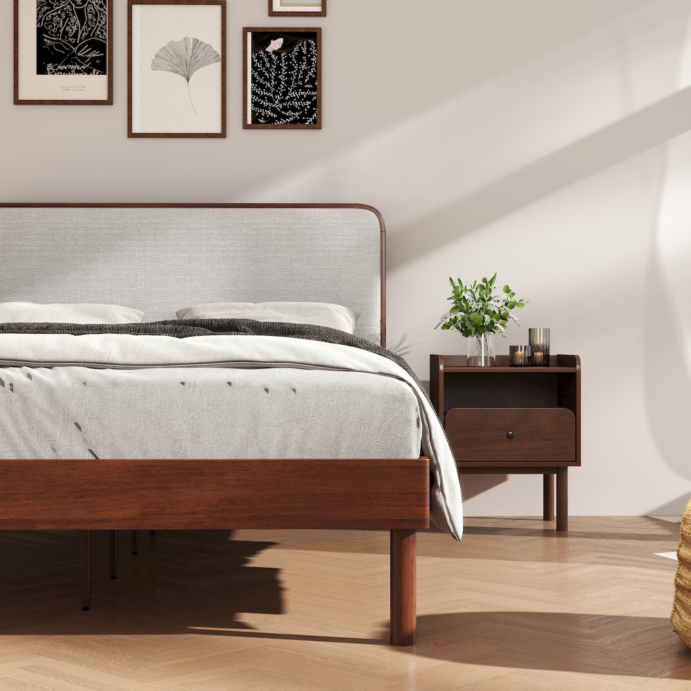 Wyller 2-Piece Bedroom Set, Platform Bed with Nightstand, Natural Walnut, Queen. Picture 3