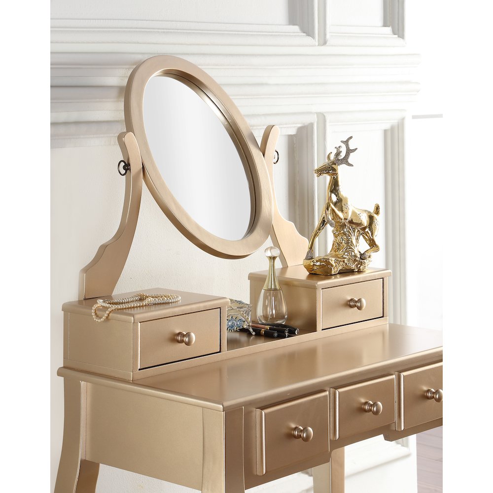 Ashley Wood Makeup Vanity Table and Stool Set, Gold. Picture 3