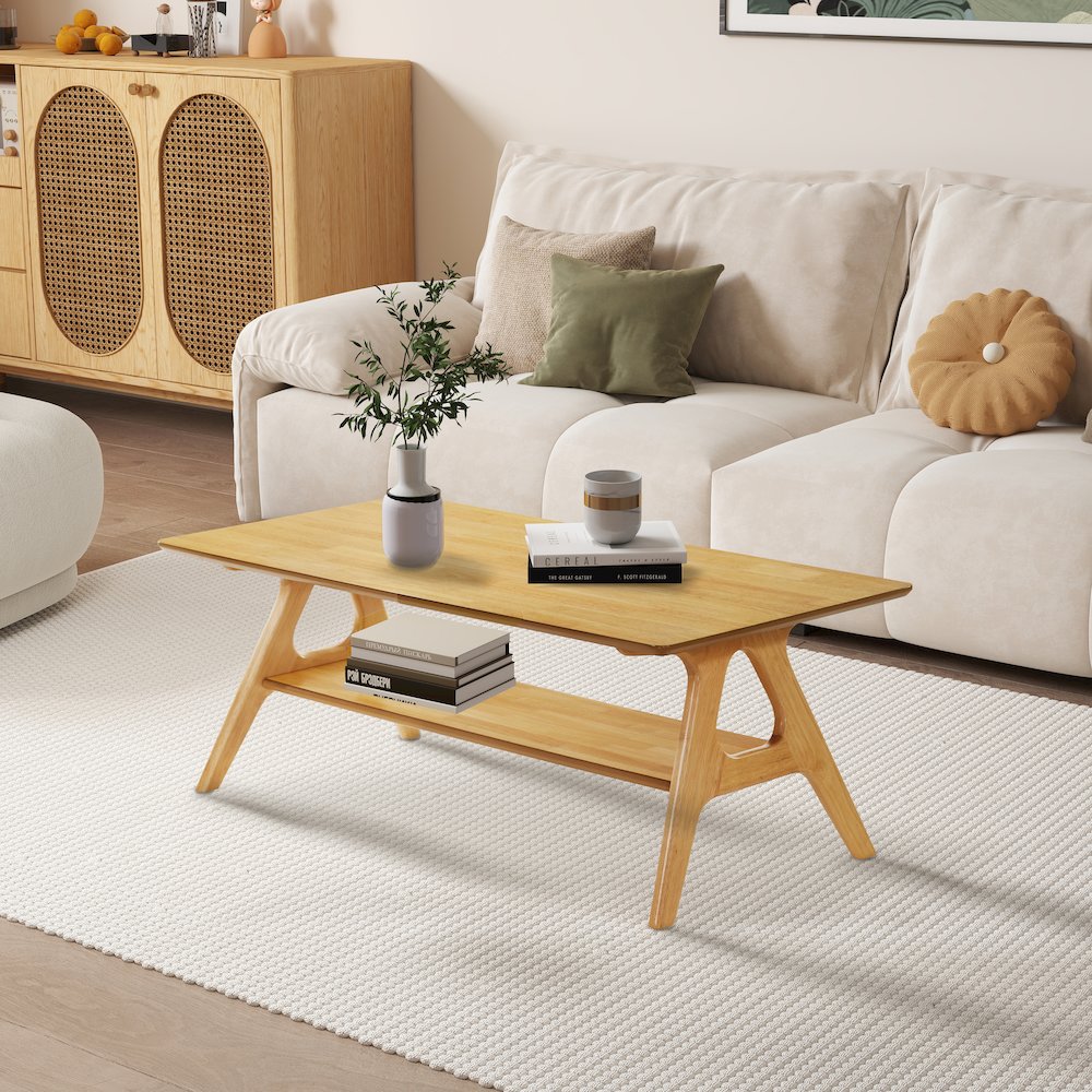 3-Piece Coffee Table Set, Coffee Table and Two End Tables, Natural Oak Finish. Picture 6