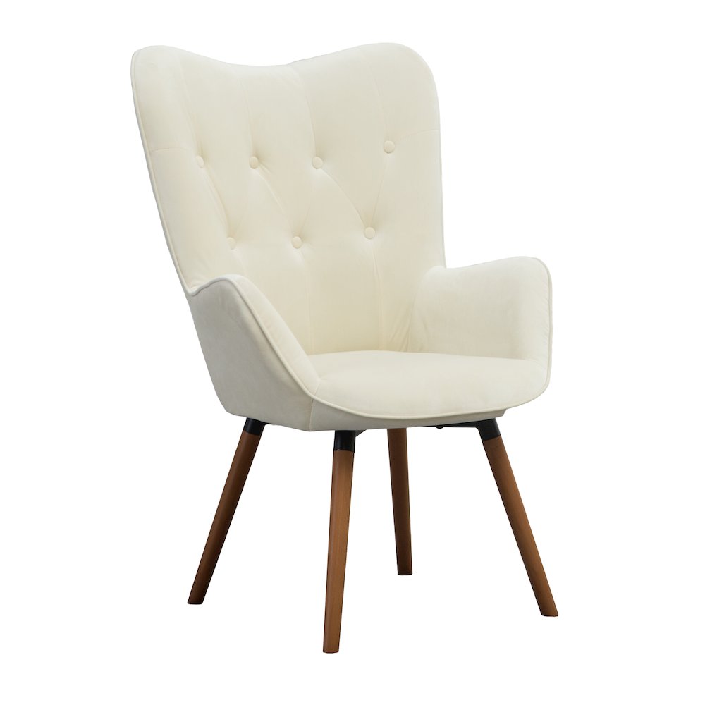 Doarnin Contemporary Silky Velvet Tufted Button Back Accent Chair, White. Picture 1