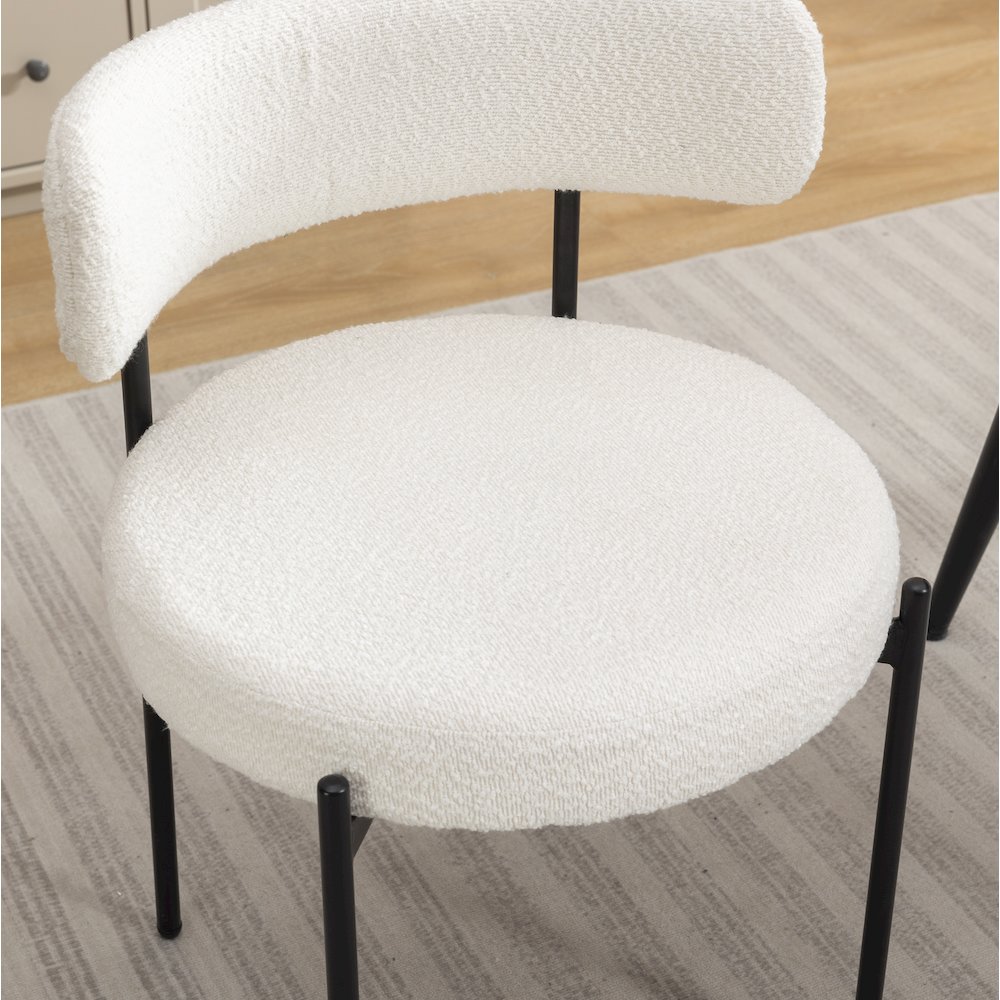 Corff 5-PC Round Dining Set, Pedestal Dining Table with 4 Boucle Chairs, White. Picture 9