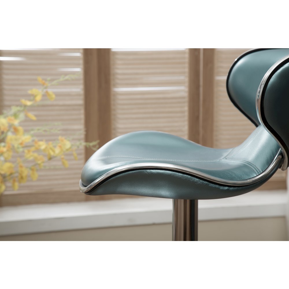 Masaccio Blue Leatherette Adjustable Swivel Barstool Chrome Base, Set of 2. Picture 10