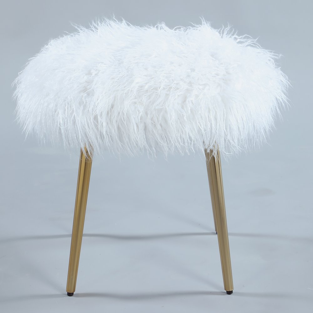 Ravni Faux Fur Accent Ottoman with Gold Legs. Picture 3