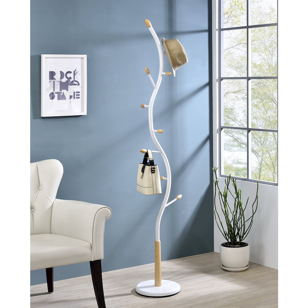 Arles Metal White and Oak Standing Coat Rack. Picture 4