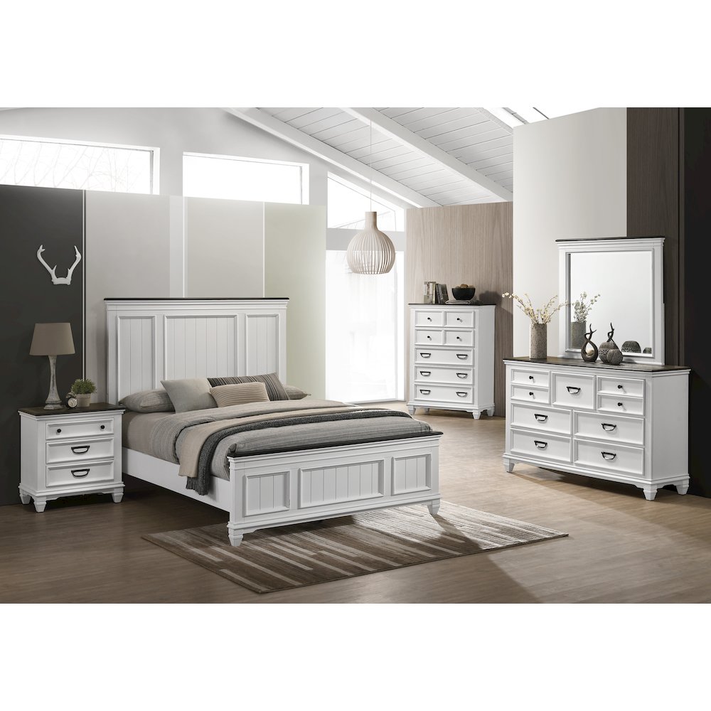 Clelane Wood Bedroom Set Panel Queen Bed, Dresser, Mirror, Nightstand, and Chest. Picture 2